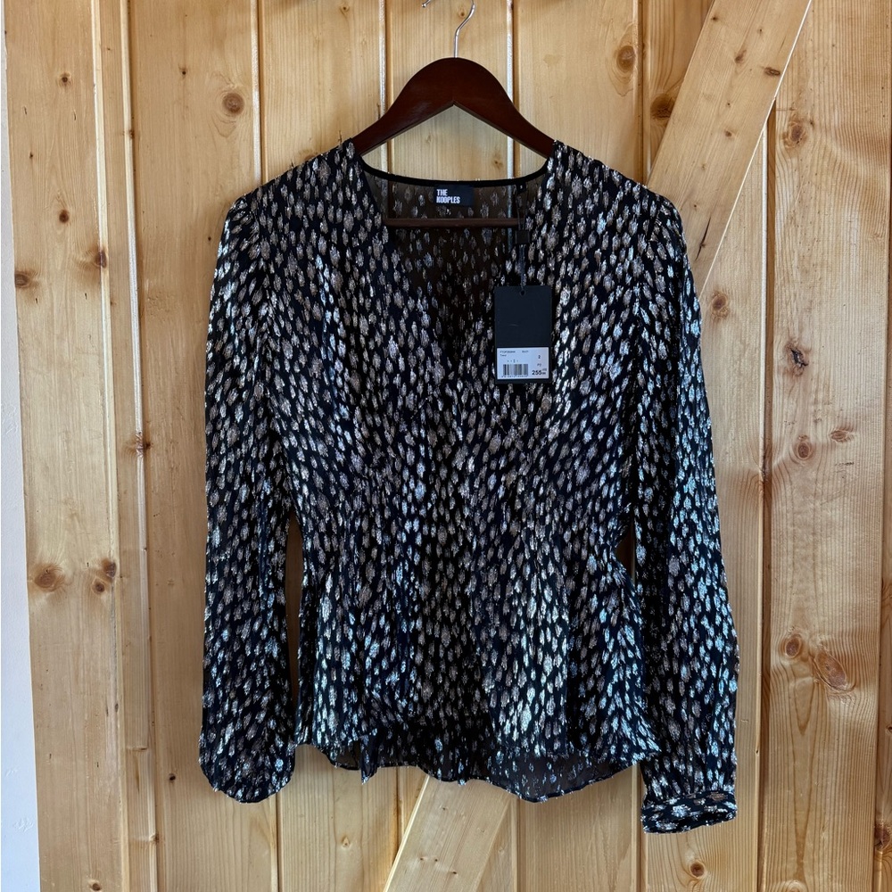 The Kooples Black and Silver Metallic Blouse